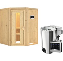 Plug & Play Sauna Karibu Kanja inkl. 3,6 kW Bio Ofen u.ext.Steuerung ohne Dachkranz mit Holztüre aus Isolierglas wärmegedämmt-thumb-2