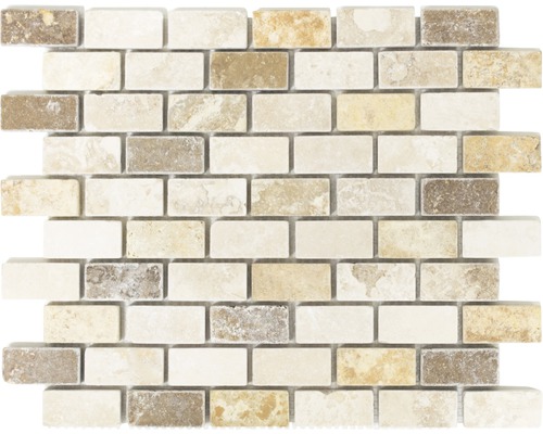Natursteinmosaik XNT 46474 braun/beige 30,5x30,5 cm Mosaikfliese aus Travertin im rechteckigen Format