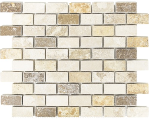 Mosaïque en pierre naturelle Brick Travertin XNT46474 mat 30.5x30.5 cm