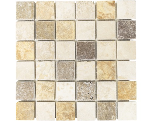 Mosaïque en pierre naturelle Quadrat Travertin XNT46685 mat 30.5x30.5 cm