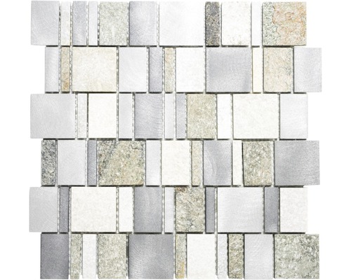 Mosaïque en pierre naturelle XSA515 mélange quartzite-aluminium 30x30 cm