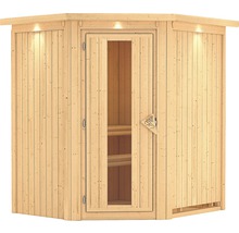 Sauna Plug & Play Karibu Achat III sans poêle, avec couronne et porte bois en verre isolé thermiquement-thumb-2