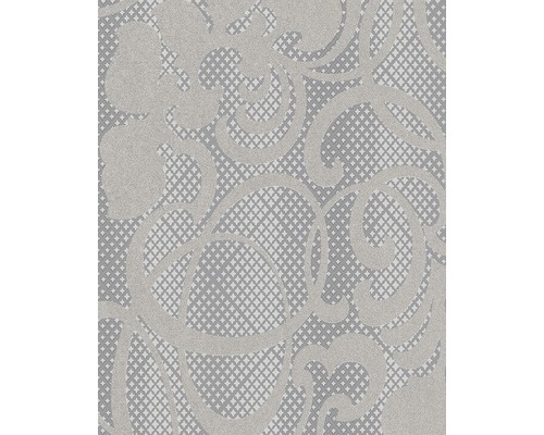 Papier peint intissé 58644 Catania ornement gris Papier peint à motif floral et structure quadrillée