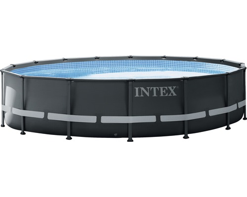 Piscine hors sol kit de piscine tubulaire Intex Ultra rond Ø 488x122 cm avec groupe de filtration à sable, échelle, bâche de recouvrement, film de sol et flexible de raccordement gris