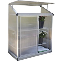 Gewächshaus mit Regalen und Schiebetür für den Garten