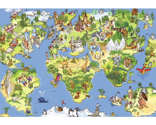 Papier peint panoramique intissé 16083 Kids World Map 5 pces 250 x 180 cm