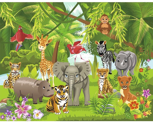 Papier peint panoramique intissé 16085 Kids Jungle Animals 5 pces 250 x 180 cm