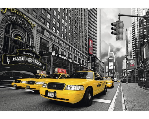 Papier peint panoramique intissé 18008 Time Square HR Cafe 7 pces 350 x 260 cm Papier peint photo avec une scène de rue new-yorkaise et des taxis jaunes