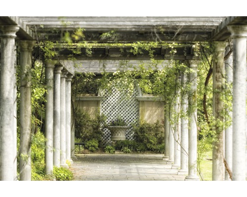 Papier peint panoramique intissé 18016 Walkway in Garden 7 pces 350 x 260 cm Pergola avec piliers en pierre et végétation dans le jardin