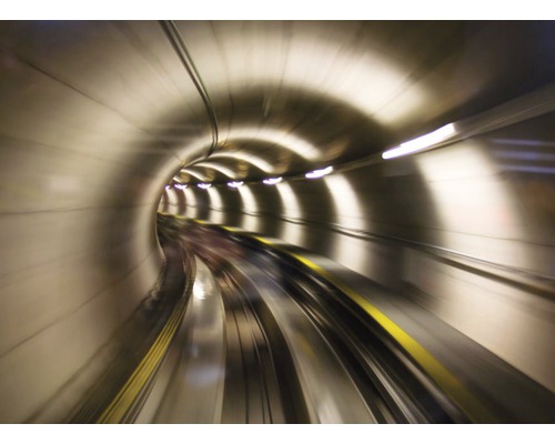 Papier peint panoramique intissé 18024 Underground Tunnel 7 pces 350 x 260 cm Vue dans un tunnel avec des rails de train et de l''éclairage