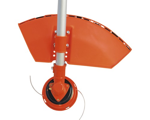 Vue détaillée d''un coupe-bordure avec dispositif de protection et fil de coupe