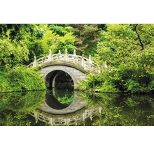 Pont en pierre au-dessus d''un étang dans un jardin