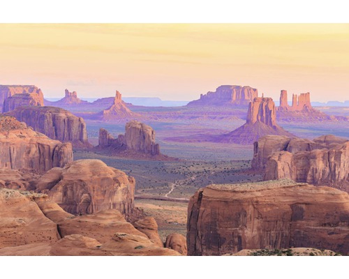 Papier peint panoramique intissé 18068 Hunts Mesa Sunrise 7 pces 350 x 260 cm Panorama de Monument Valley avec formations rocheuses marquantes