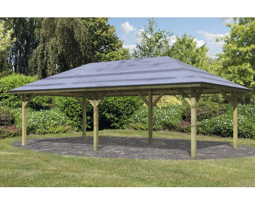 Carport simple Karibu Kerben 2 592x338 cm traité en autoclave par imprégnation Pavillon en bois avec toit dans le jardin