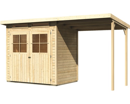 Gartenhaus aus Holz mit Doppeltür und Vordach