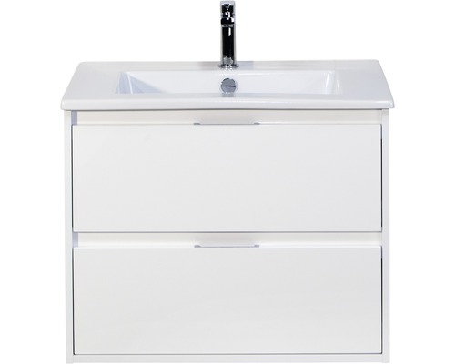 Set de meubles de salle de bains Sanox Porto lxhxp 71 x 57 x 51 cm couleur de façade blanc haute brillance avec vasque céramique blanc