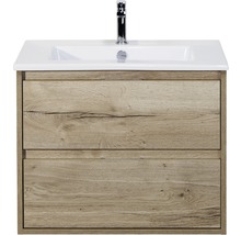 Badmöbel-Set Sanox Porto BxHxT 71 x 57 x 51 cm Frontfarbe eiche natur mit Waschtisch Keramik weiß