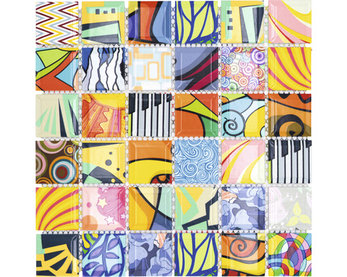 Mosaïque en céramique QUADRAT MIX ART 29,1x29,1 cm Carreaux de mosaïque avec motif abstrait