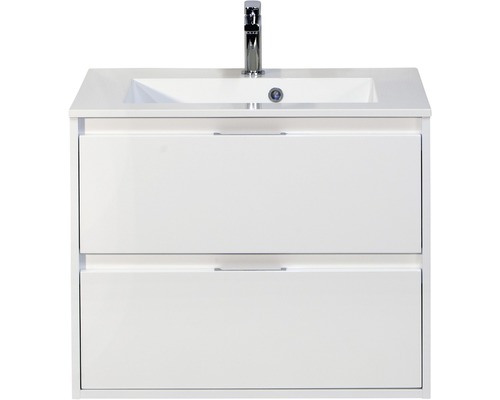 Set de meubles de salle de bains Sanox Porto lxhxp 70 x 56,5 x 50 cm couleur de façade blanc haute brillance avec vasque en fonte minérale blanc