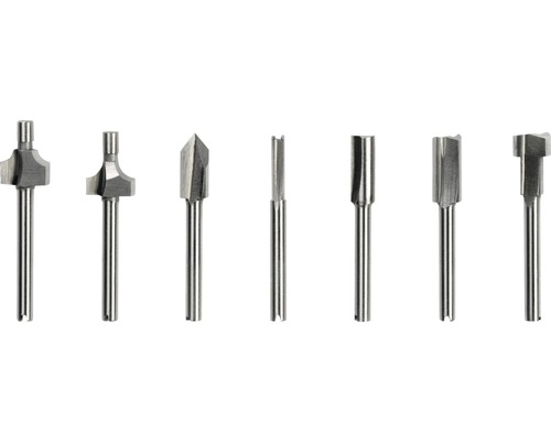 Ensemble de sept fraises différentes pour le travail du bois