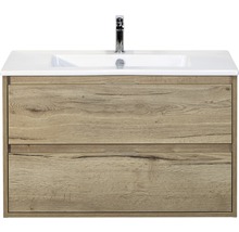 Badmöbel-Set Sanox Porto BxHxT 91 x 57 x 51 cm Frontfarbe eiche natur mit Waschtisch Keramik weiß