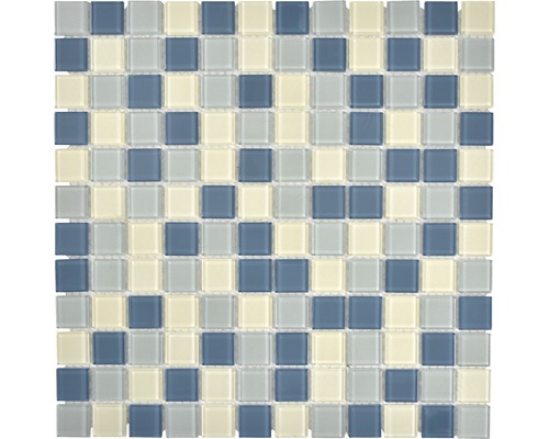 Glasmosaik CM4SE1M Crystal weiß/silber/grau 30x30 cm Mosaikfliese mit quadratischen Glassteinen