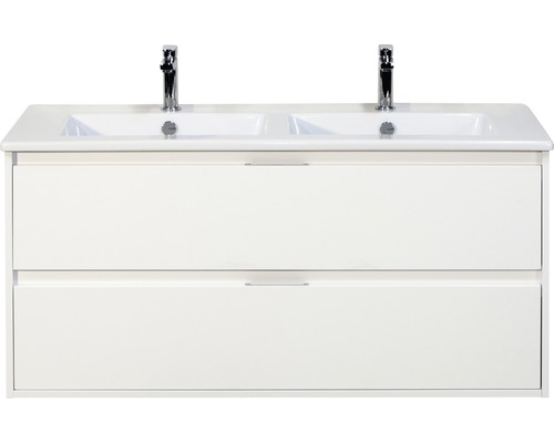 Set de meubles de salle de bains Sanox Porto lxhxp 121 x 57 x 51 cm couleur de façade blanc haute brillance avec vasque céramique blanc