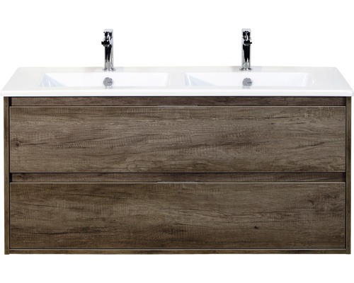 Set de meubles de salle de bains Sanox Porto lxhxp 121 x 57 x 51 cm couleur de façade nebraska oak avec vasque céramique blanc