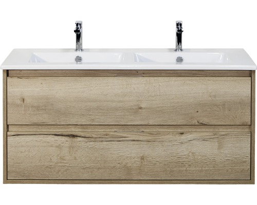 Set de meubles de salle de bains Sanox Porto lxhxp 121 x 57 x 51 cm couleur de façade chêne naturel avec vasque céramique blanc