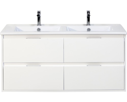 Set de meubles de salle de bains Sanox Porto lxhxp 121 x 57 x 51 cm couleur de façade blanc haute brillance avec vasque céramique blanc