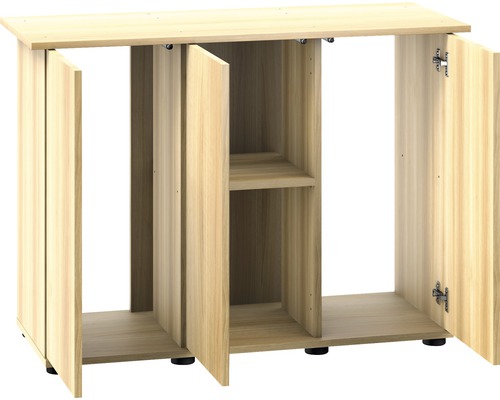 Meuble aquarium avec portes ouvertes et étagères