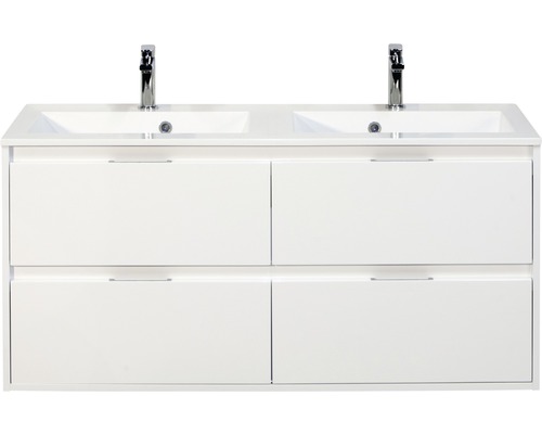 Badmöbel-Set Sanox Porto BxHxT 120 x 56,5 x 50 cm Frontfarbe weiß hochglanz mit Waschtisch Mineralguss weiß