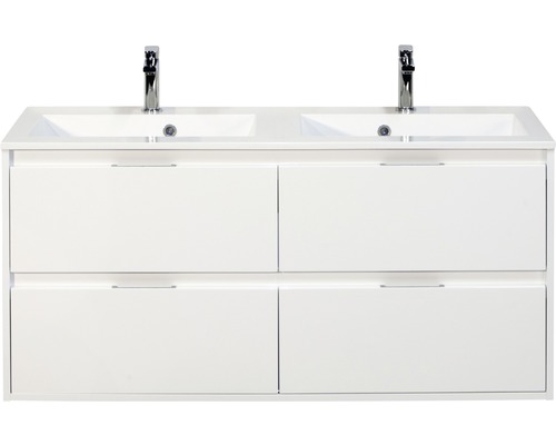 Set de meubles de salle de bains Sanox Porto lxhxp 120 x 56,5 x 50 cm couleur de façade blanc haute brillance avec vasque en fonte minérale blanc