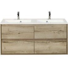 Set de meubles de salle de bains Sanox Porto lxhxp 120 x 56,5 x 50 cm couleur de façade chêne naturel avec vasque en fonte minérale blanc-thumb-0
