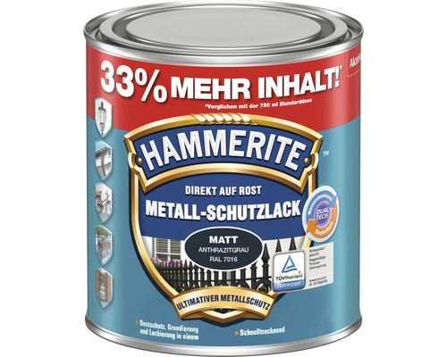 Laque de protection pour métaux HAMMERITE gris anthracite 1 l Peinture de protection des métaux Hammerite, gris anthracite, surface mate, directement sur la rouille
