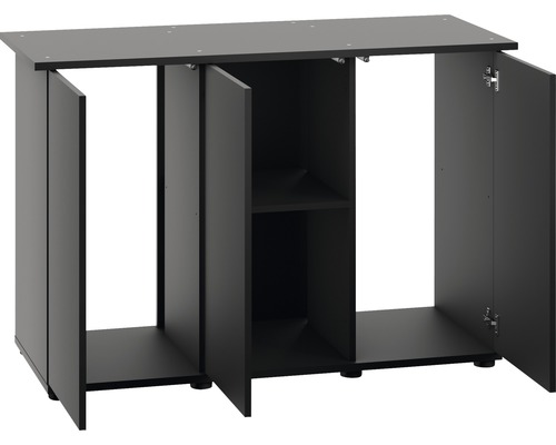 Meuble aquarium avec portes ouvertes et étagère intérieure