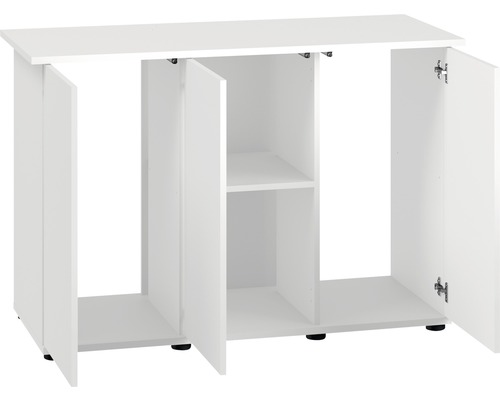 Meuble aquarium blanc avec trois portes et un compartiment