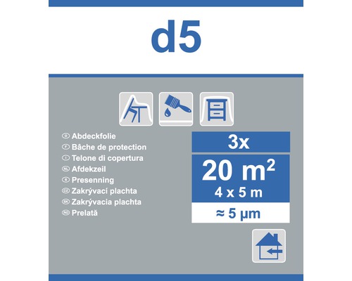 Film de recouvrement D5 transparent 4 x 5 m lot de 3 Film de protection d5, 20 mètres carrés, 4 x 5 mètres, 5 micromètres d''épaisseur, triple