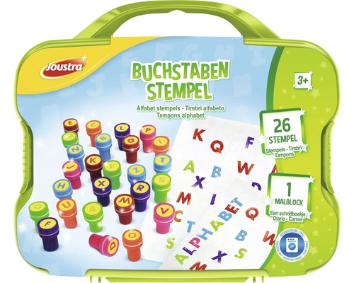 Joustra Buchstaben Stempelset mit 26 Stempeln und einem Malblock