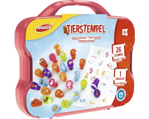 Joustra Tampons animaux Set avec 26 tampons et bloc de dessin