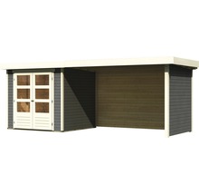 Gartenhaus Karibu Kodiak 2 mit Anbau 2,8 m, Rück- und Seitenwand 521 x 238 cm terragrau