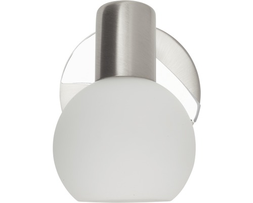 Plafonnier avec abat-jour en verre et éléments métalliques.