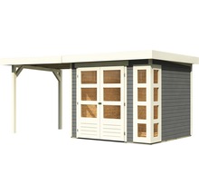 Gartenhaus Karibu Naomi 3 mit Anbau 2,4 m 491 x 238 cm terragrau