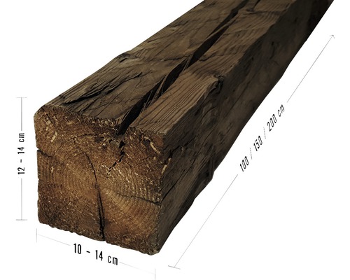 Dekorbalken aus Altholz, 100/150/200 cm Länge und 10 bis 14 cm Stärke