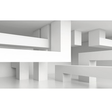 Architecture intérieure abstraite avec des éléments rectangulaires qui se croisent