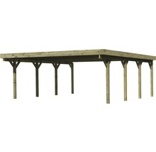 Holzcarport mit Flachdach und mehreren Stützen