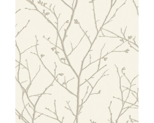 Papier peint intissé 104756 Evita Water Silk Sprig blanc Papier peint avec motif de branches pour la décoration murale