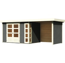 Gartenhaus Karibu Naomi 4 mit Anbau 2,4 m, Rück- und Seitenwand 572 x 238 cm terragrau