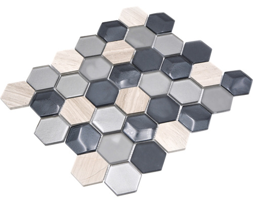 Motif de carreaux de mosaïque hexagonaux en verre et en pierre