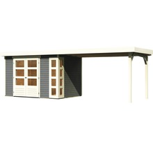 Gartenhaus Karibu Naomi 4 mit seitlichem Anbau 2,8 m 591,5 x 238 cm terragrau